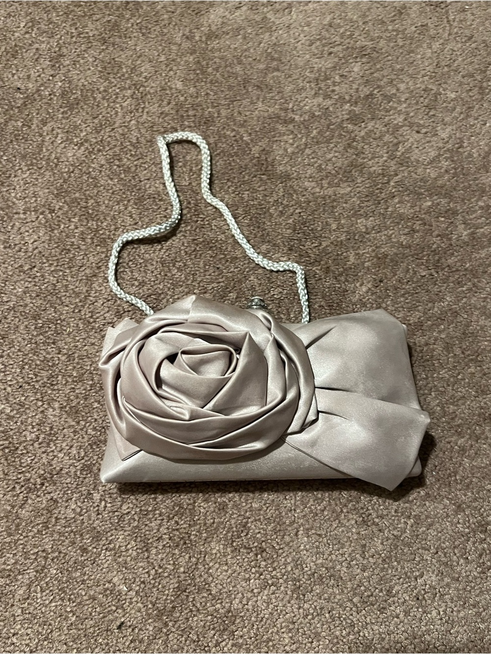 Satin Rose Clutch Bag - Champagne Color